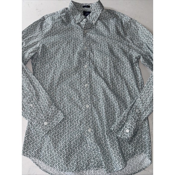 J Crew Slim Fit Flex Washed Green Ivy White‎ Button-Down Shirt Cotton Men's M - Picture 1 of 5